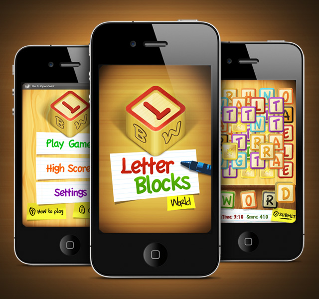 Letter Blocks World - Splash, Main and In Game screens