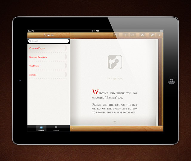Prayer app for iPad - Main screen